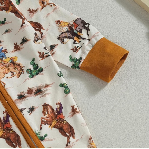 Western Cowboy Baby Zippered Jumpsuit One Piece - Picture 4 of 6